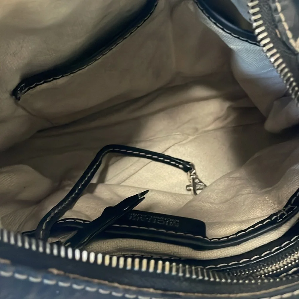 Michael Kors Black Leather Shoulder Bag w/White Contrast Stitching